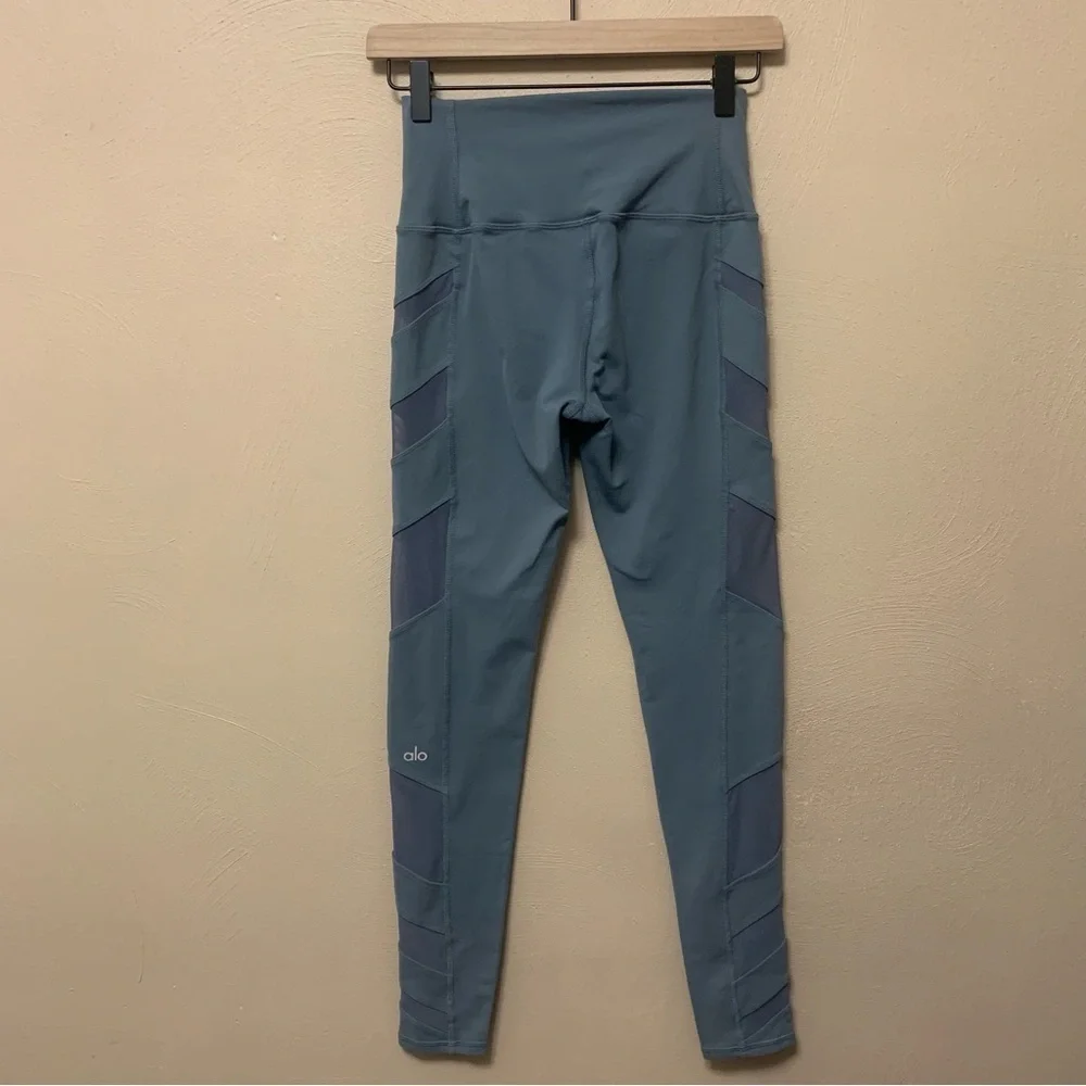 Alo Block High Waist Mesh Inset Leggings Blue Gray Size Small